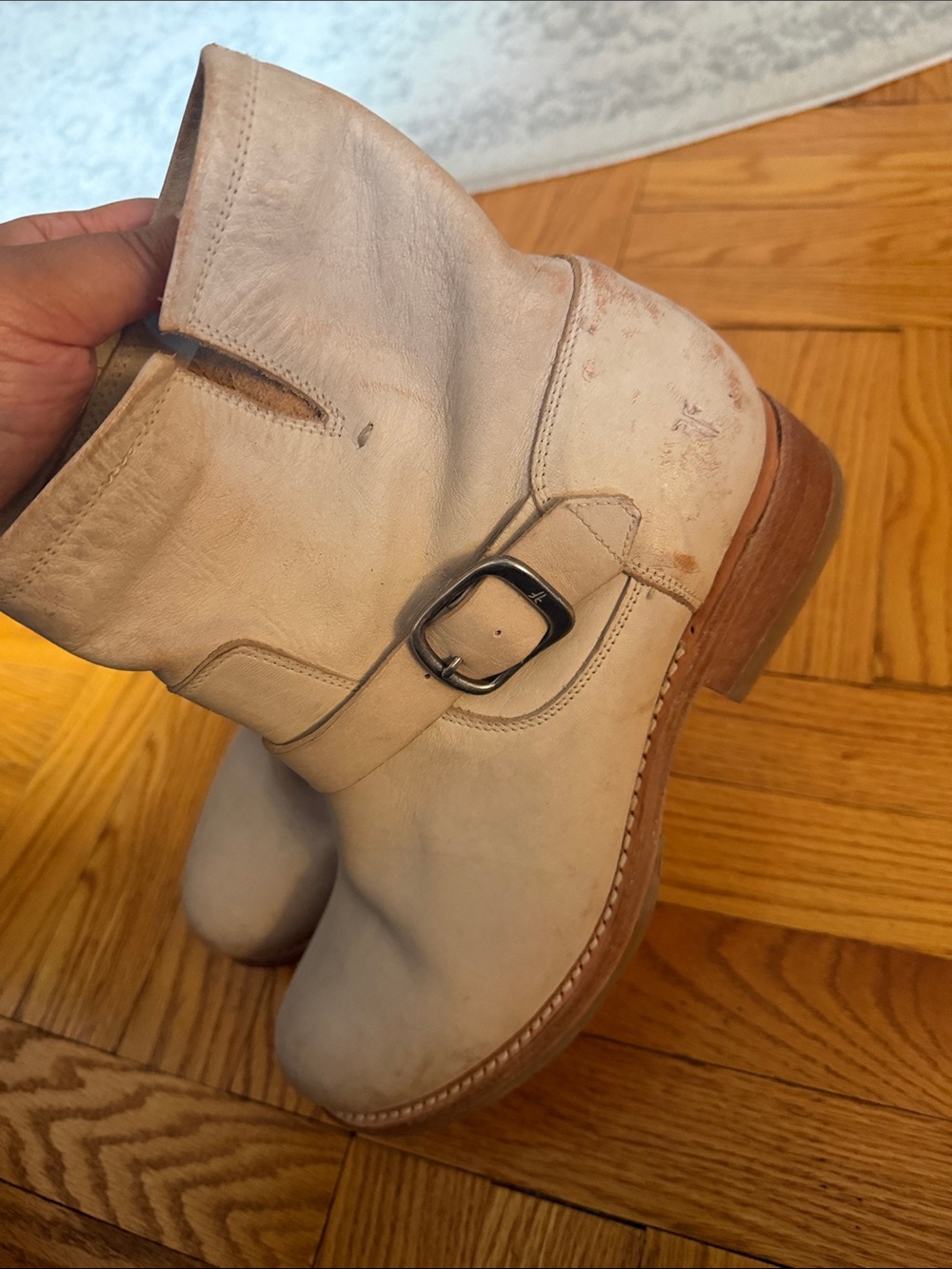 Frye Off-White Veronica Leather Ankle Boot with Buckle - Picture 9 of 14
